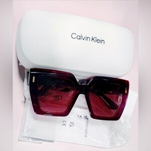 Calvin Klein Women’s CK23502S Burgundy Square Sunglasses BRAND NEW IN CASE!